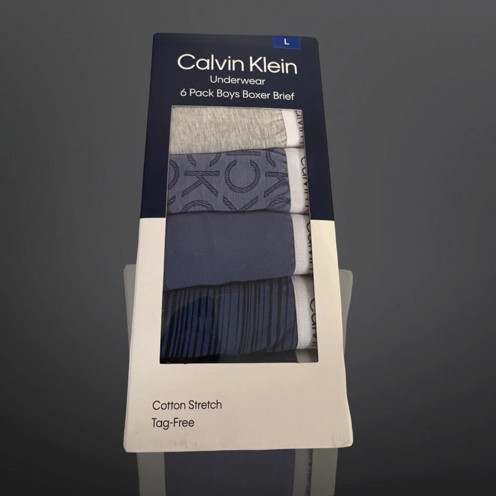Calvin Klein 6 pack Underwear Boys Boxer Briefs - Navy and White - Picture 1 of 3